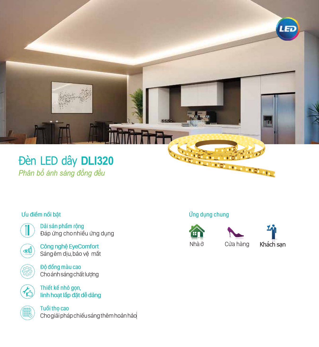 Đèn trang trí LED dây Philips DLI320 với chiều dài linh hoạt