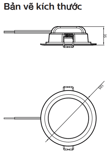 Kích thước DN020B G3 LED4 4.5W 220-240V D90 GM 105x35mm (ØxH), khoét trần 90mm Kích thước DN020B G3 LED4 4.5W 220-240V D90 GM 105x35mm (ØxH), khoét trần 90mm