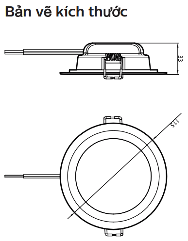 Kích thước DN020B G3 LED6 7W 220-240V D100 GM 115x33mm (ØxH), khoét trần 100mm Kích thước DN020B G3 LED6 7W 220-240V D100 GM 115x33mm (ØxH), khoét trần 100mm