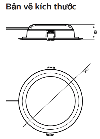 Kích thước DN020B G3 LED9 10.5W 220-240V D150 GM 165x38mm (ØxH), khoét trần 150mm Kích thước DN020B G3 LED9 10.5W 220-240V D150 GM 165x38mm (ØxH), khoét trần 150mm