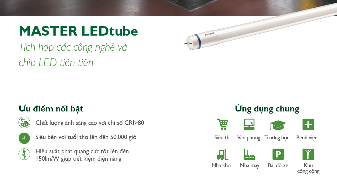 Bóng đèn tuýp LED Philips 1m2 siêu sáng Master Bóng đèn tuýp LED Philips 1m2 siêu sáng Master