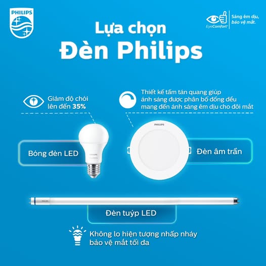 Tận hưởng ánh sáng êm dịu và an toàn cho mắt với đèn Led Philips Tận hưởng ánh sáng êm dịu và an toàn cho mắt với đèn Led Philips
