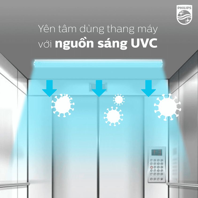 Yên tâm sử dụng thang máy với nguồn sáng tia cực tím UV-C từ đèn diệt khuẩn khử trùng TUV Philips Yên tâm sử dụng thang máy với nguồn sáng tia cực tím UV-C từ đèn diệt khuẩn khử trùng TUV Philips