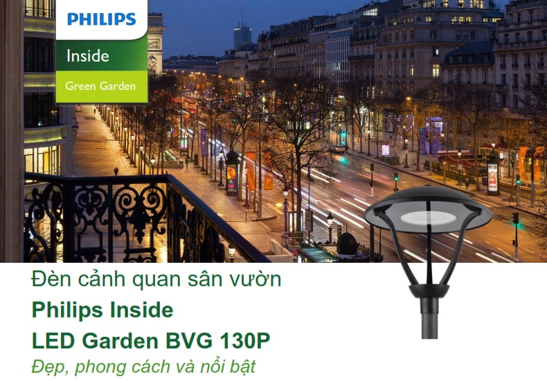 Đèn LED chiếu sáng đường phố cảnh quan sân vườn Philips Inside BVG 130P Đèn LED chiếu sáng đường phố cảnh quan sân vườn Philips Inside BVG 130P