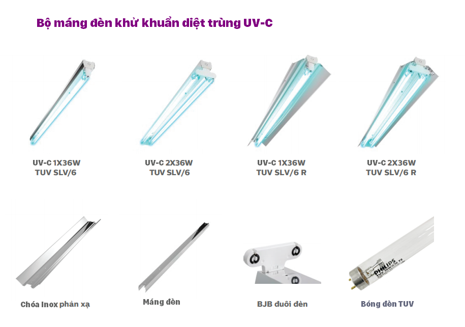 ứng dụng Bộ máng đèn diệt khuẩn khử trùng tia cực tím UV-C Philips 1m2 1xTUV 36W SLV/6  Các Bộ máng đèn diệt khuẩn khử trùng tia cực tím UV-C Philips 1m2 1xTUV 36W SLV/6