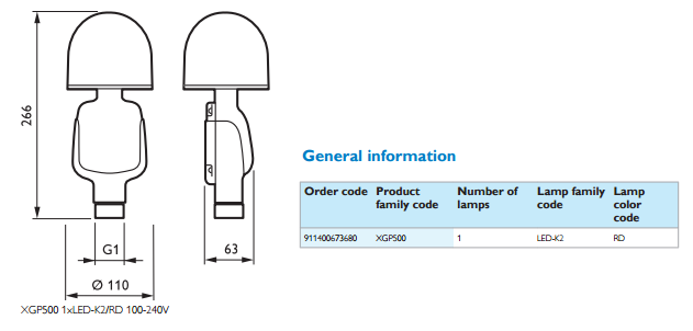 Đèn cảnh báo hàng không Philips ObstiVision XGP500 1xLED-K2/RD 100-240V Đèn cảnh báo hàng không Philips ObstiVision XGP500 1xLED-K2/RD 100-240V