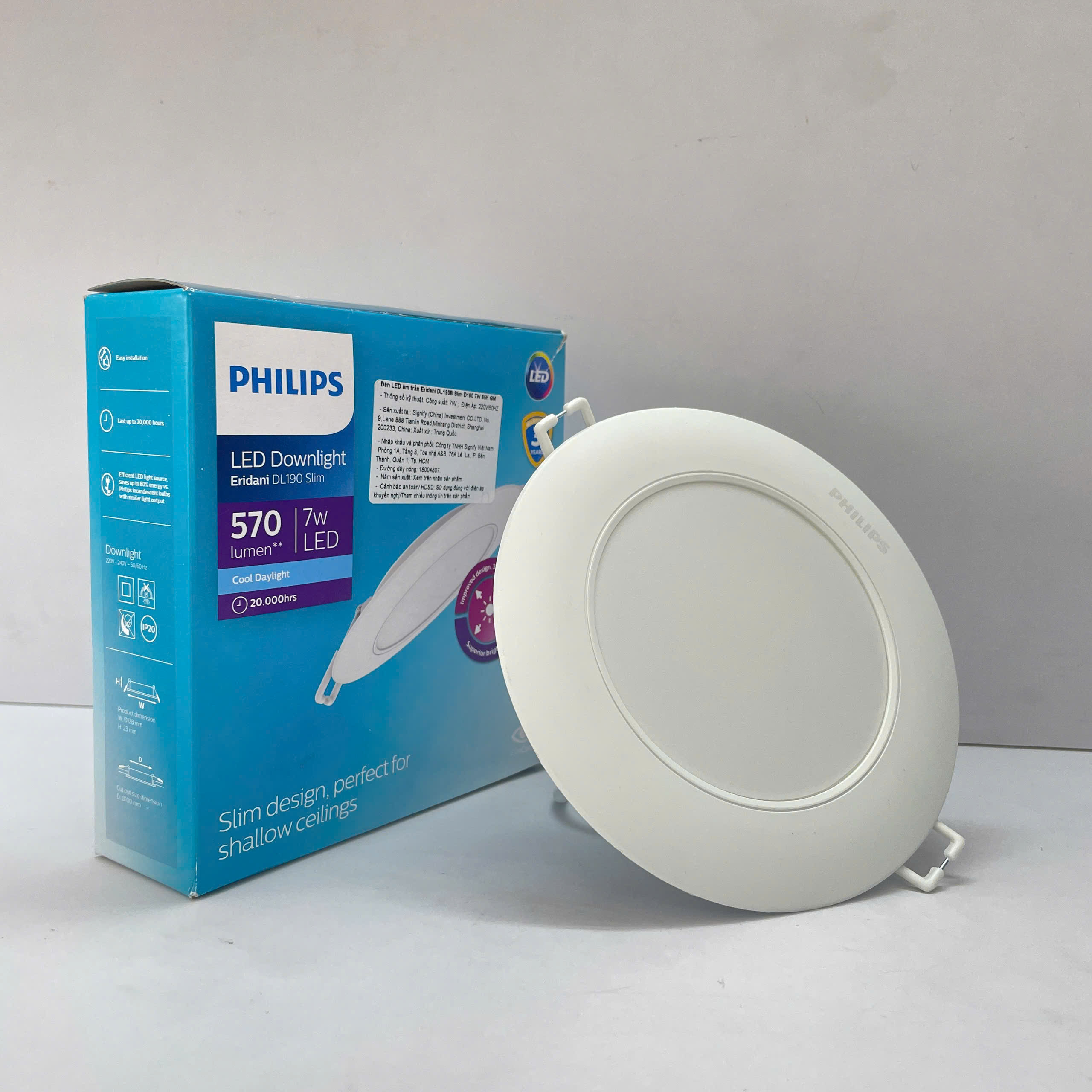 Đèn downlight âm trần siêu mỏng Led Philips Eridani DL190B Slim D100 7W 40K GM 4000K 570lm kiến tạo không gian sống đẳng cấp.