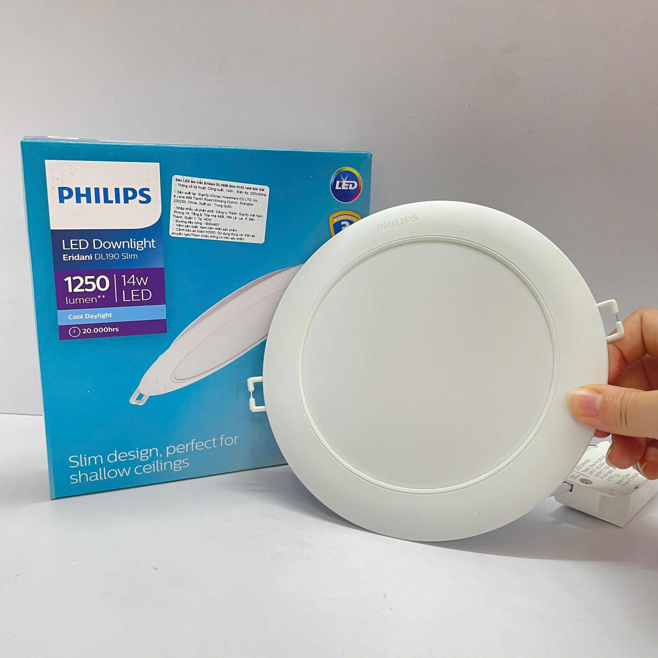 Đèn downlight âm trần siêu mỏng Led Philips Eridani DL190B Slim D150 14W thiết kế tinh tế