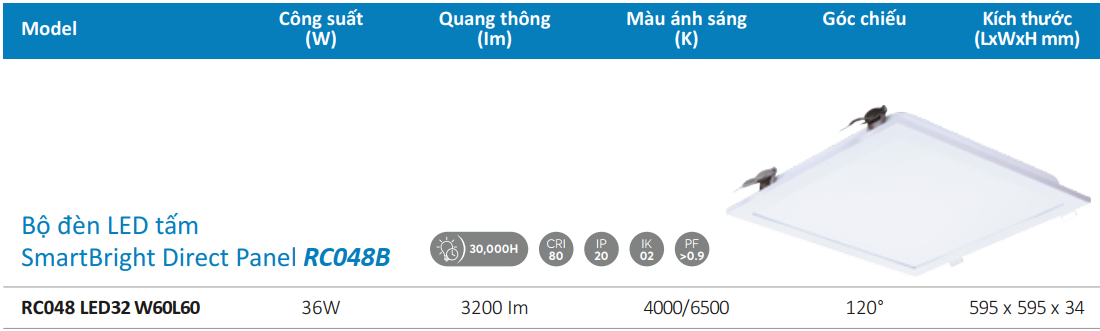 Máng đèn âm Trần Dạng Tấm Led Panel Philips 36W RC048B LED32S/865 PSU ...