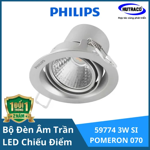 Bộ đèn downlight âm trần chiếu điểm LED Philips 59774 POMERON 070 3W SI Bạc