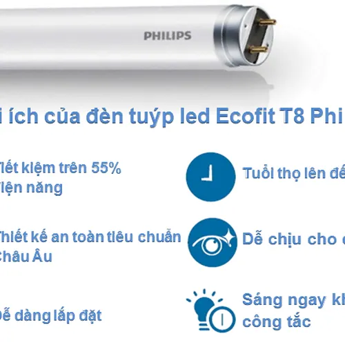 Combo 10 Bóng đèn Led túyp 1m2 Philips EcoFit LEDtube 18W/765 T8