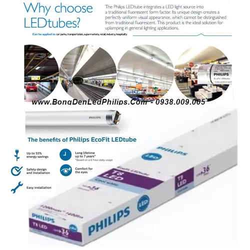 Bóng đèn Led túyp 1m2 Philips EcoFit LEDtube 18W/765 T8