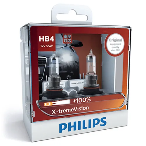  HB4 9006 +100% - Bóng đèn pha ôtô/ xe hơi Philips Halogen HB4 9006 XV 12V 55W P22d S2 tăng sáng 100%, sáng vàng 3500K