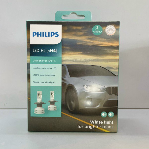 Hộp 2 Bóng đèn pha xe hơi ô tô Philips Pro 5100 LED H4 11342 U51 CW X2 12V-24V 12W 5800K tăng sáng 160%