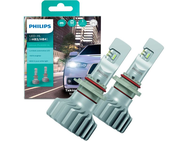 Hộp 2 Bóng đèn pha xe hơi ô tô Philips Pro 5000 LED HB3/HB4 11005 U50 CW X2 12V-24V-5800K tăng sáng 160%