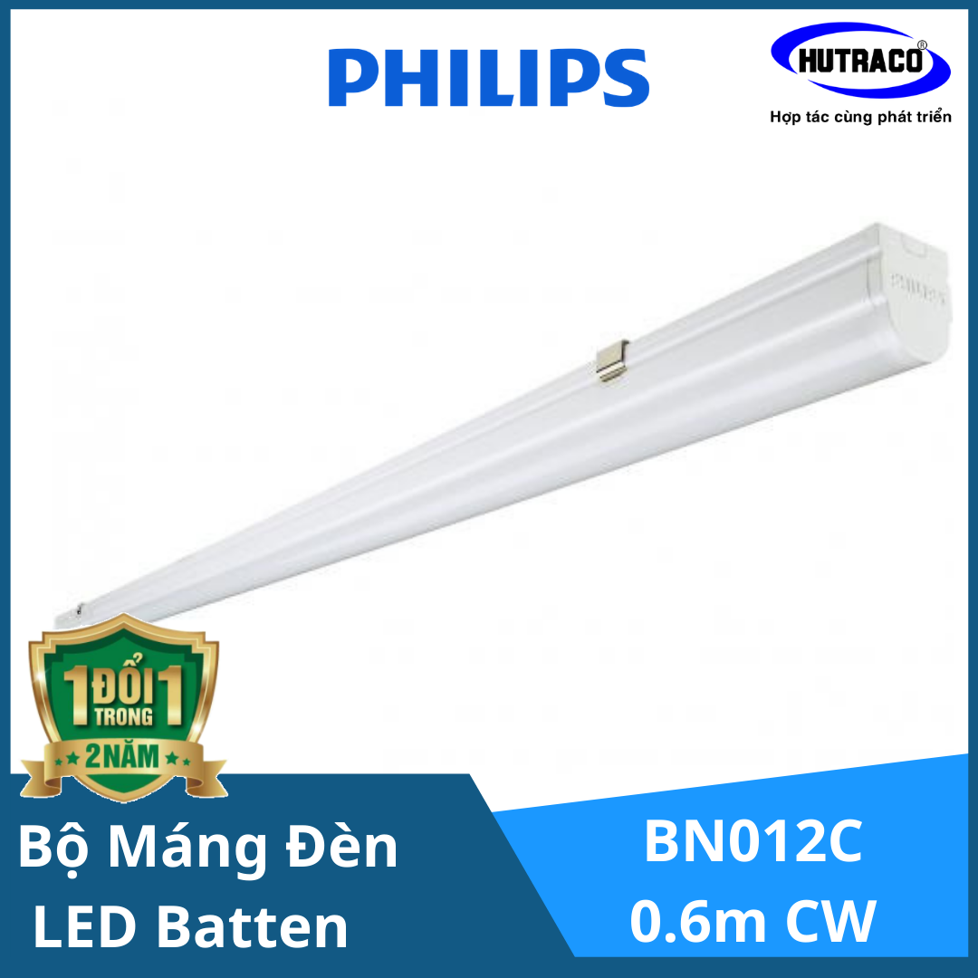 Combo 10 Bộ máng đèn LED Batten T8 Philips BN012C LED10/CW L600 TH G2 0.6m