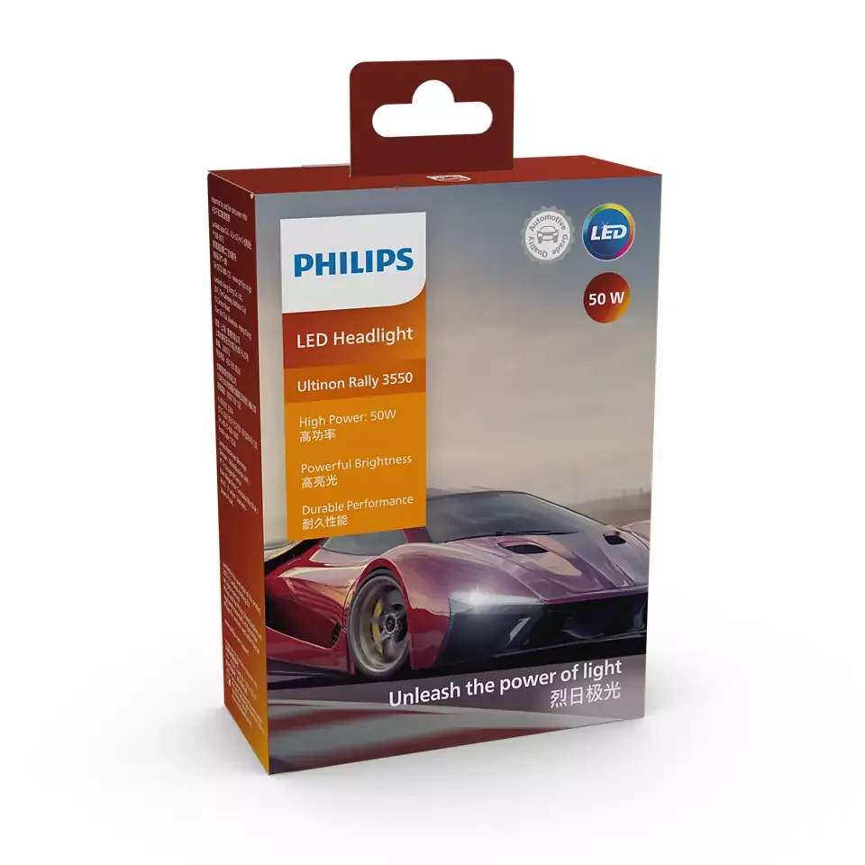 Hộp 2 Bóng đèn pha xe hơi ô tô Philips Ultinon Rally 3550 HL LED H4 11342 U3550 12V X2 6500K 50W 2600/4000lm