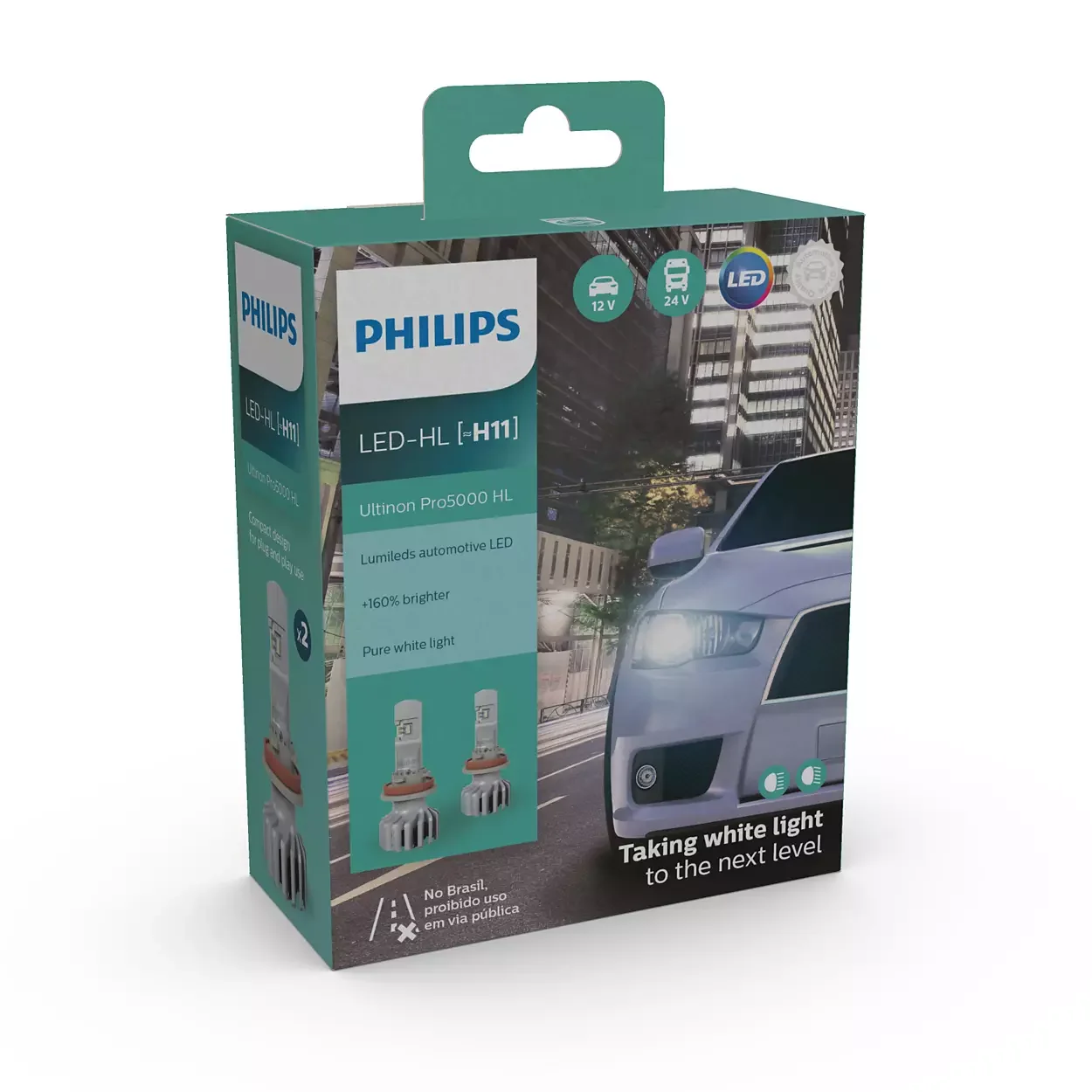 Hộp 2 Bóng đèn pha xe hơi ô tô Philips Pro 5000 LED H11 11362 U50 CW X2 12V-24V-5800K tăng sáng 160%