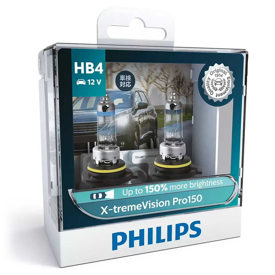 Bóng đèn pha xe hơi xe ô tô Philips Halogen X-treme Vision Pro150 HB4 9006 XVP 12V 51W P22d S2 tăng sáng 150%, ánh sáng 3450K