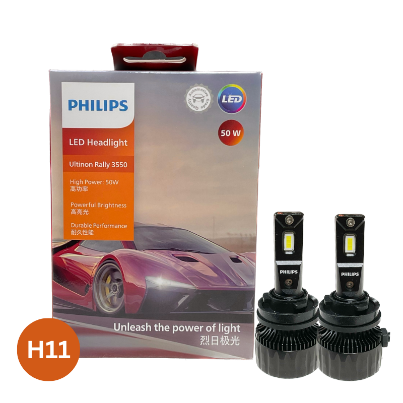 Hộp 2 Bóng đèn pha xe hơi ô tô Philips Ultinon Rally 3550 HL LED H11 11362 U3550 12V X2 6500K 50W 4500 lm