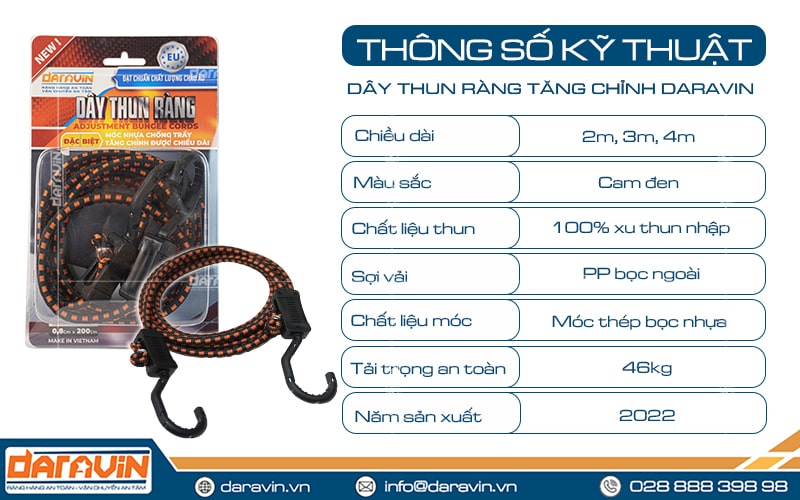 thông số kỹ thuật dây thun ràng tăng chỉnh