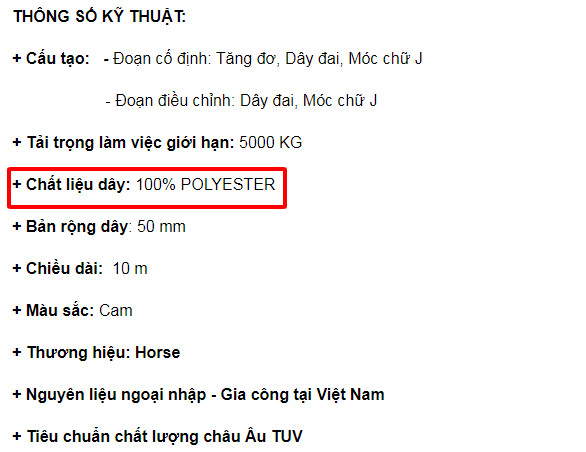 thông số kỹ thuật của dây chằng hàng Horse có nguồn gốc chất liệu Polyester thông số kỹ thuật của dây chằng hàng Horse có nguồn gốc chất liệu Polyester