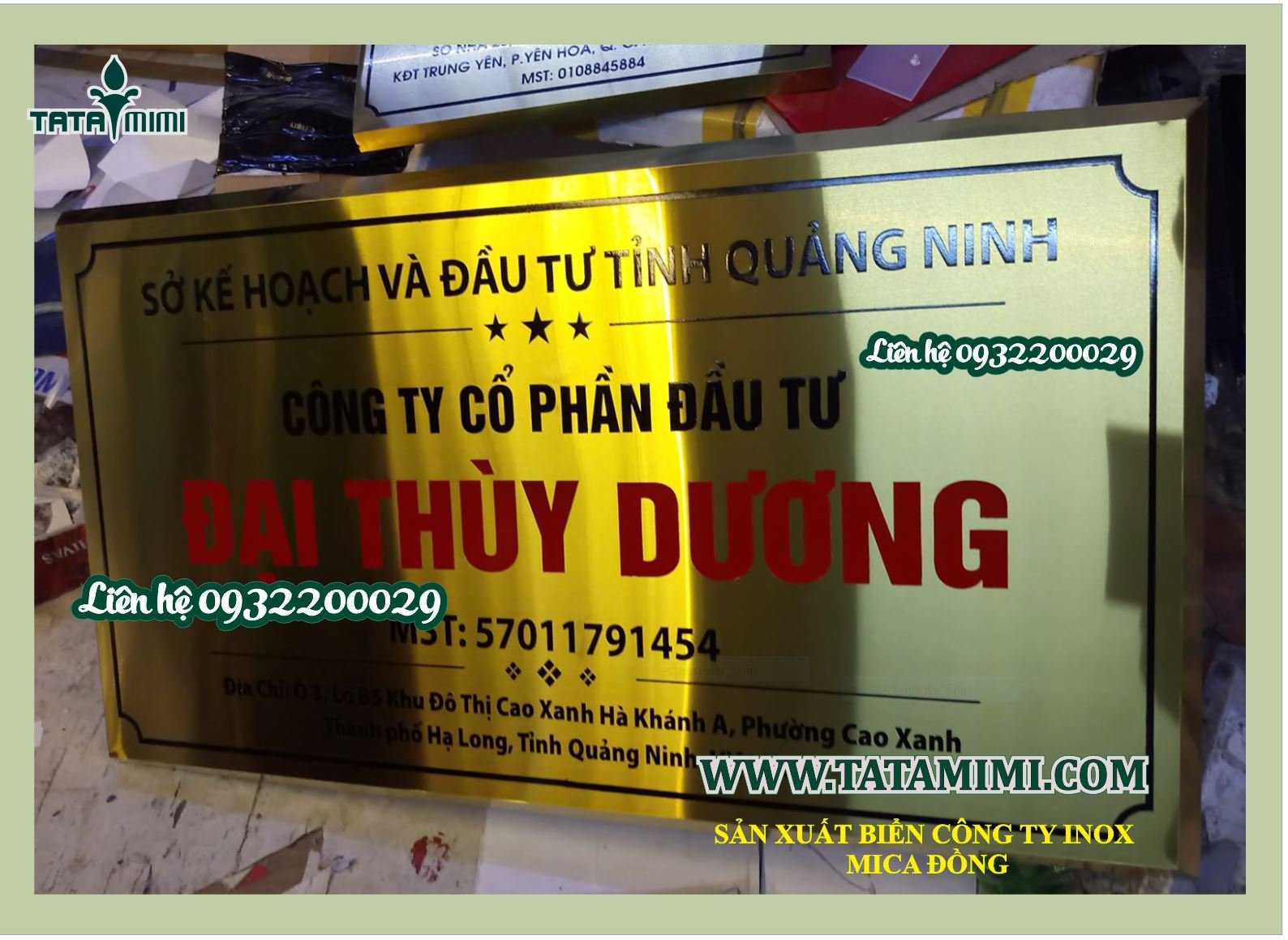Biển công ty từ inox màu vàng gương