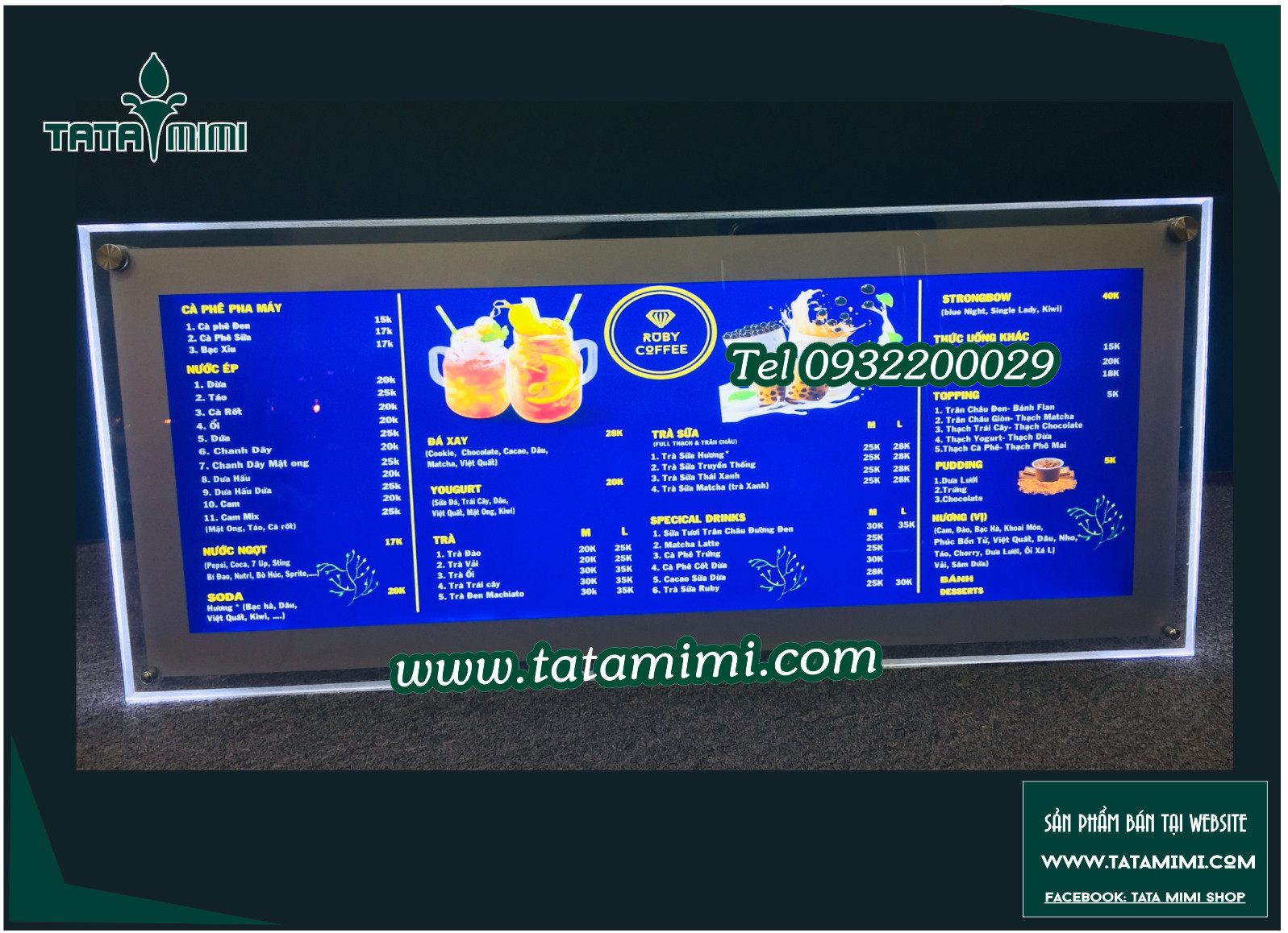 Biển mica có nền trầm có led siêu sáng
