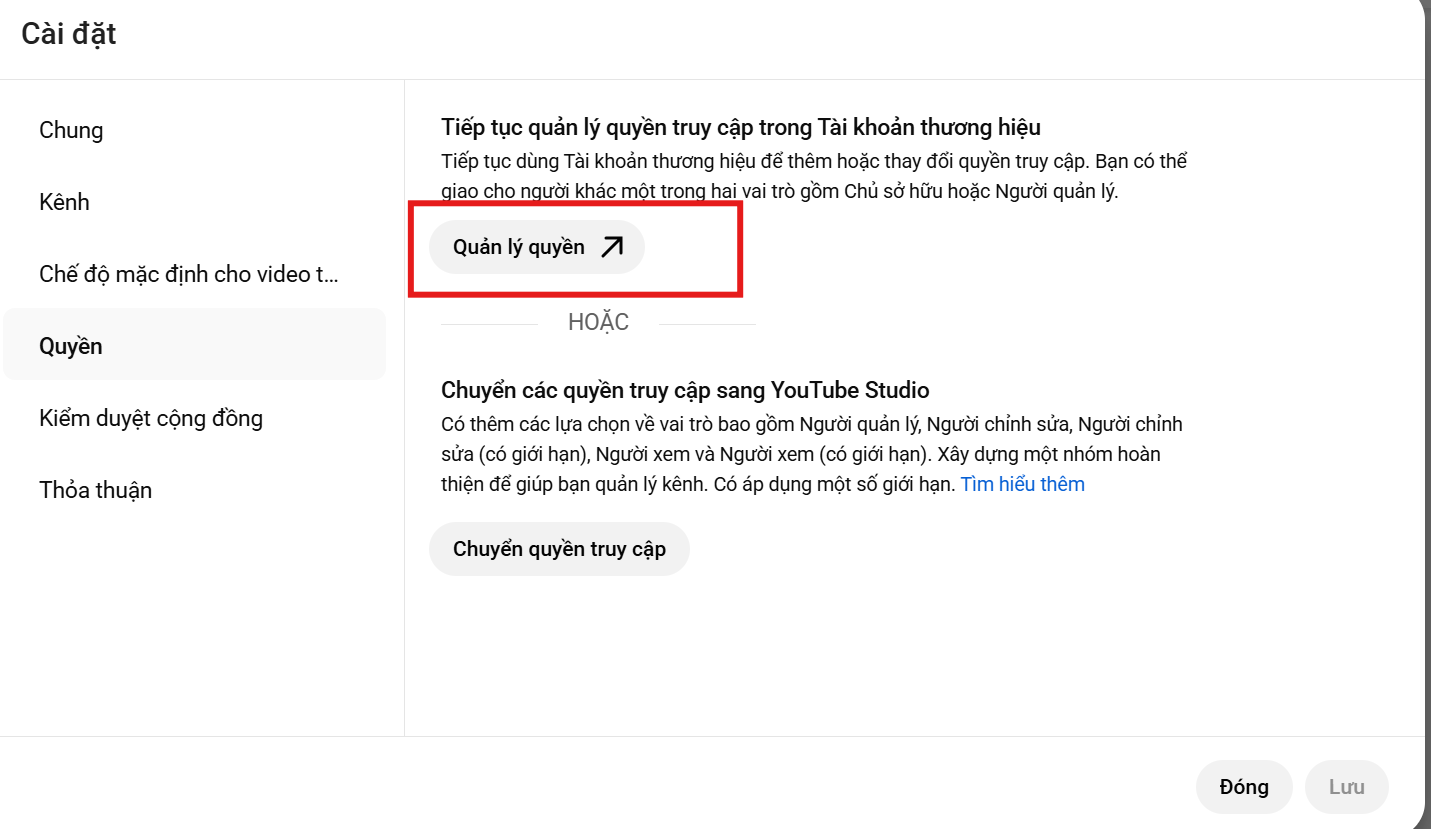 Cấp quyền truy cập vào kênh youtube của bạn