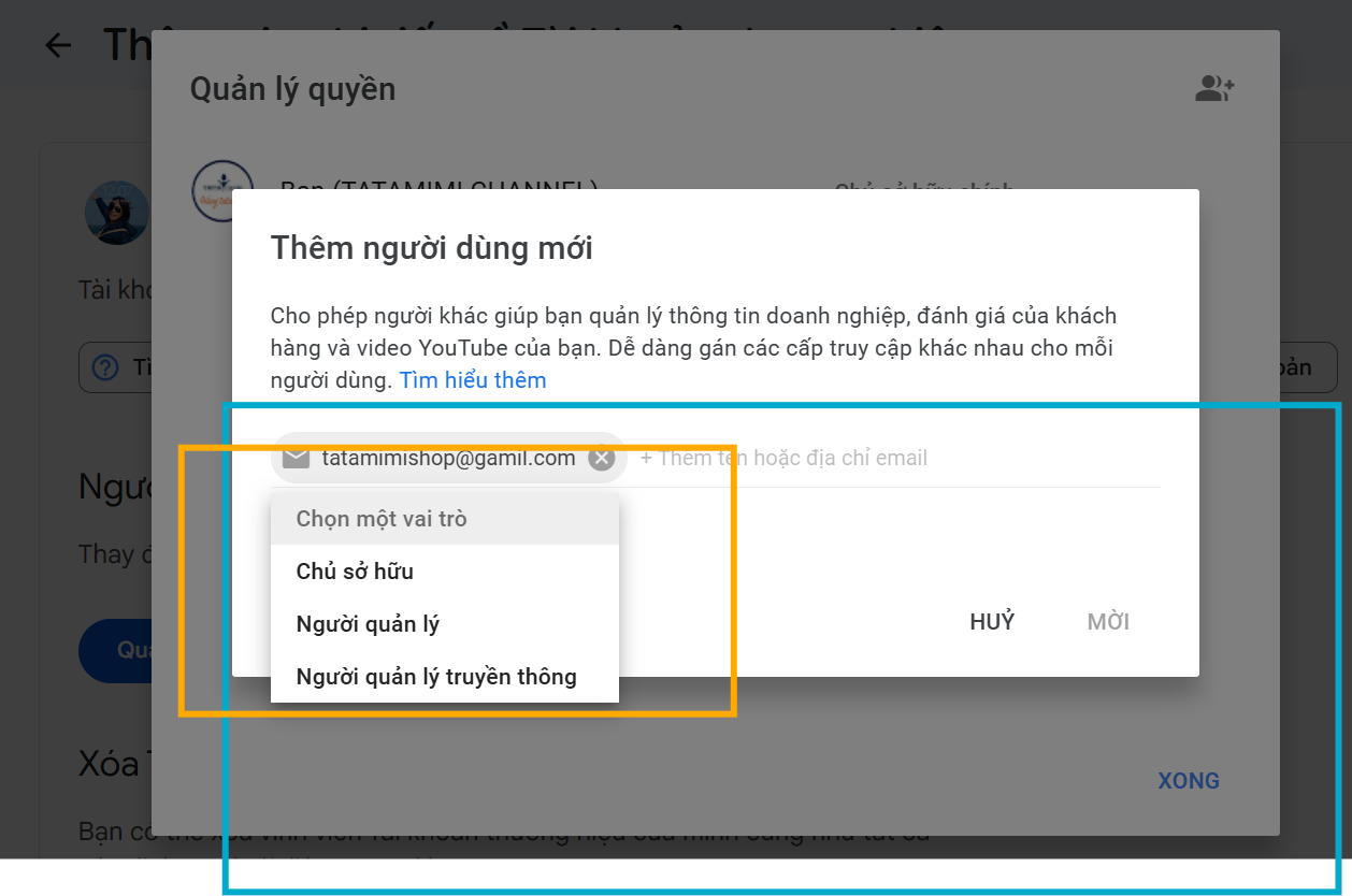 Cấp quyền truy cập vào kênh youtube của bạn