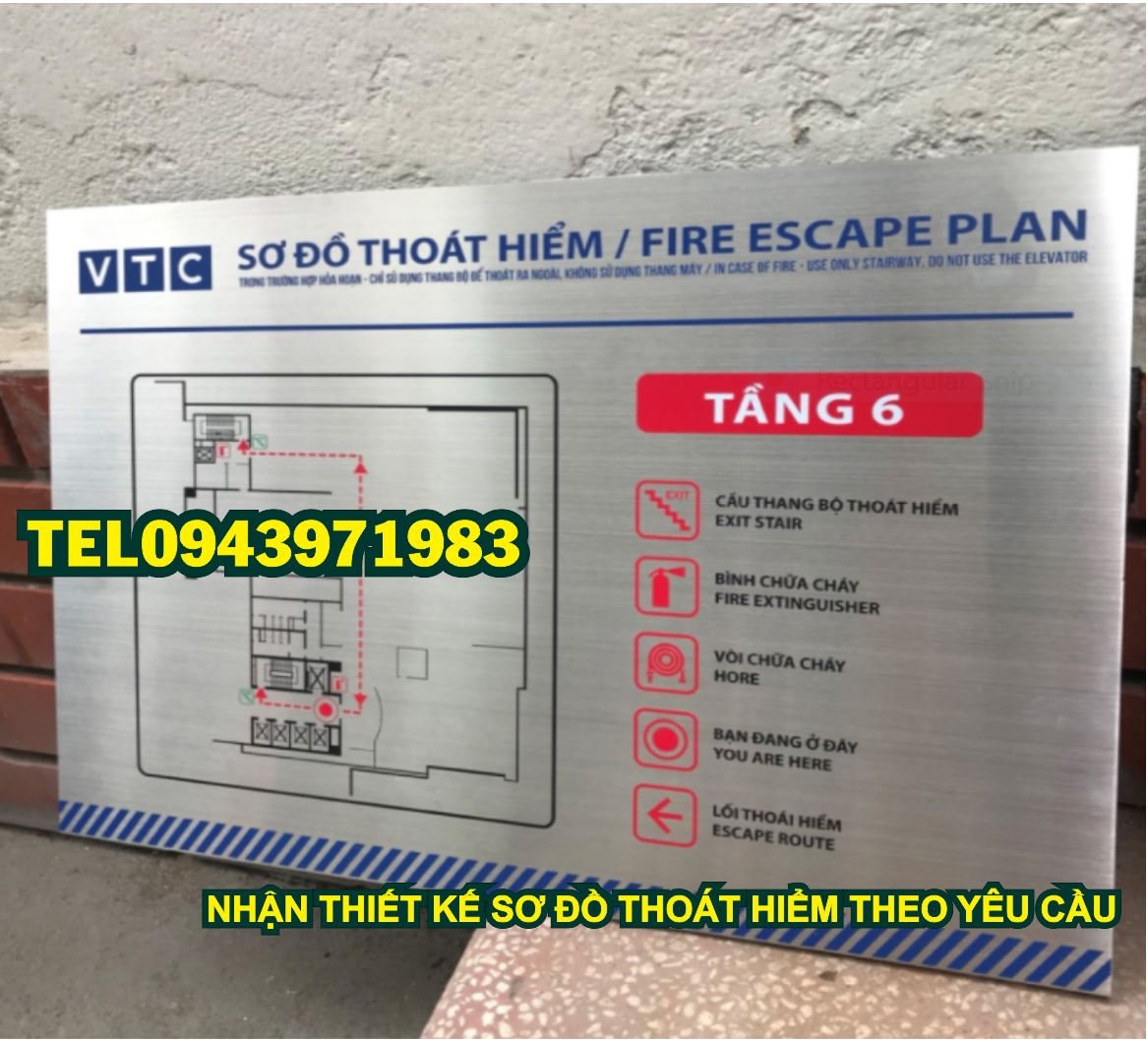 Sơ đồ thoát hiểm dán lên tường từ mica và inox
