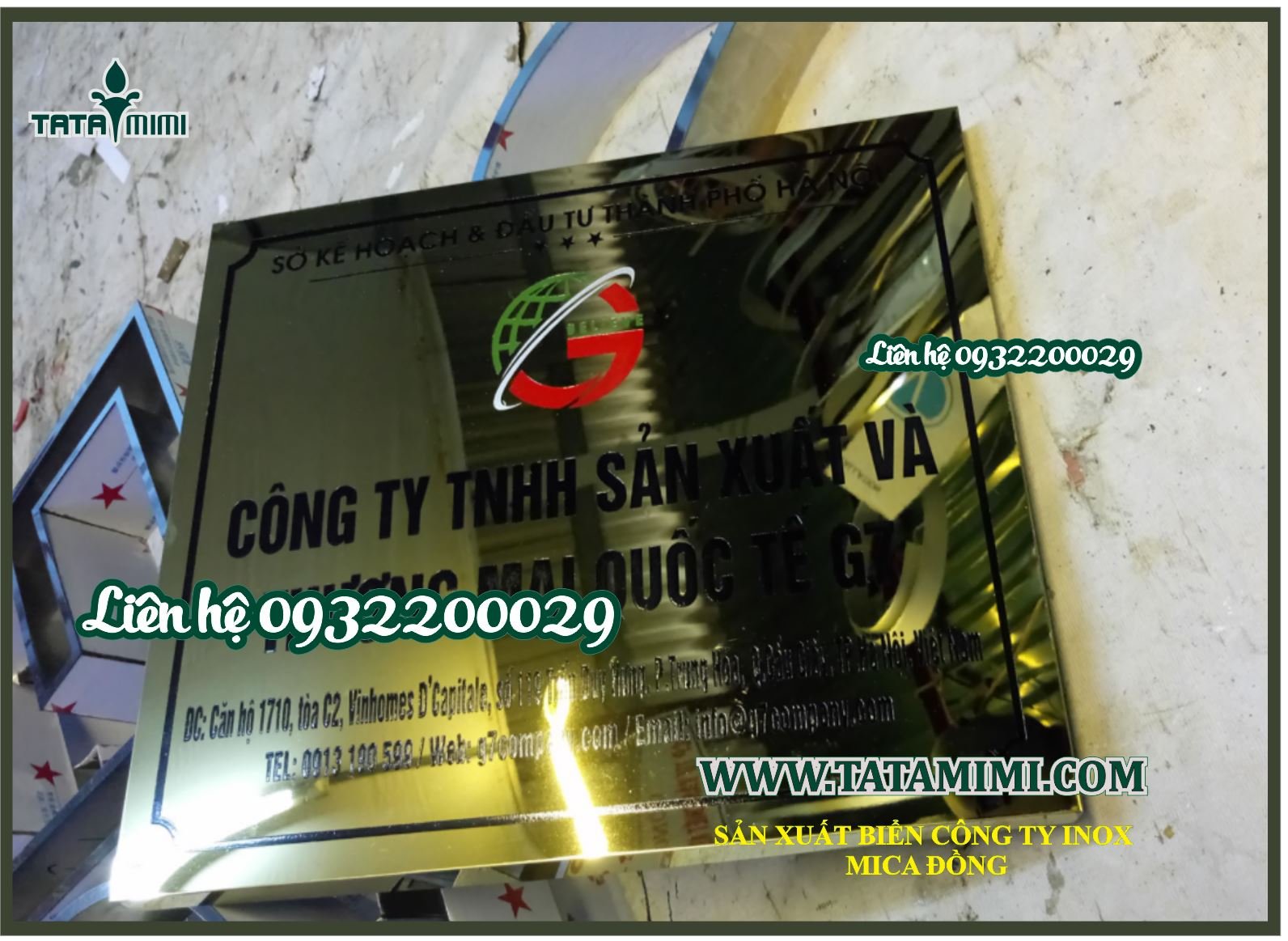 Biển công ty bẳng inox vàng sáng bóng