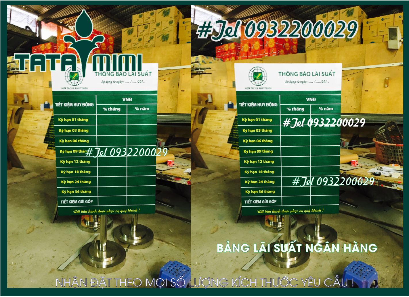 Biển lãi suất ngân hàng làm theo thiết kế của khách hàng