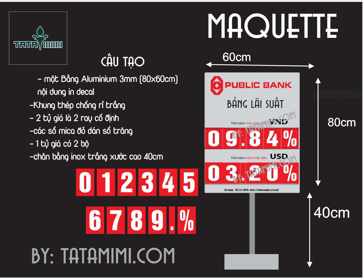 Biển lãi suất ngân hàng làm theo thiết kế của khách hàng