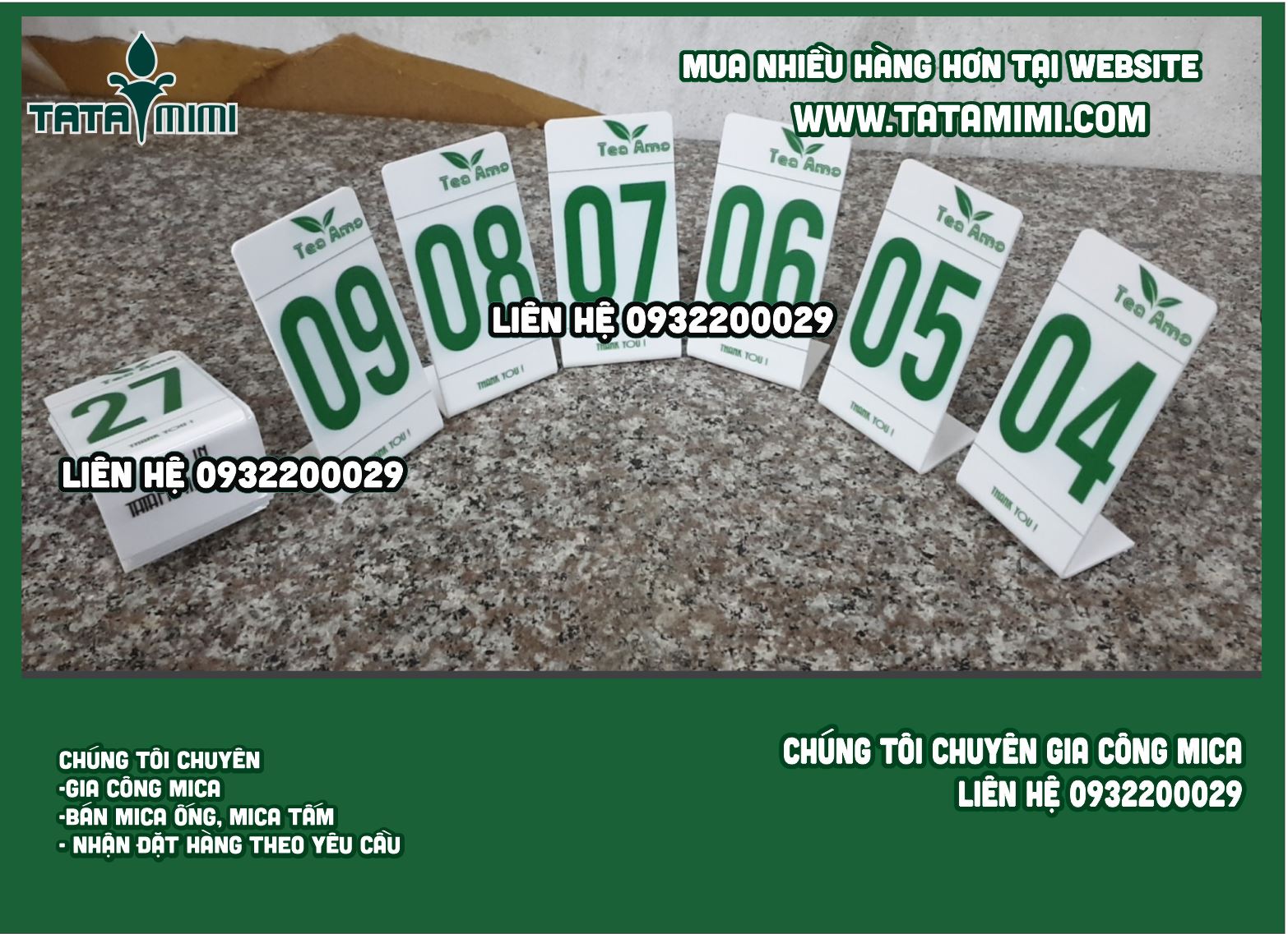 Thẻ để bàn cà phê mica trong