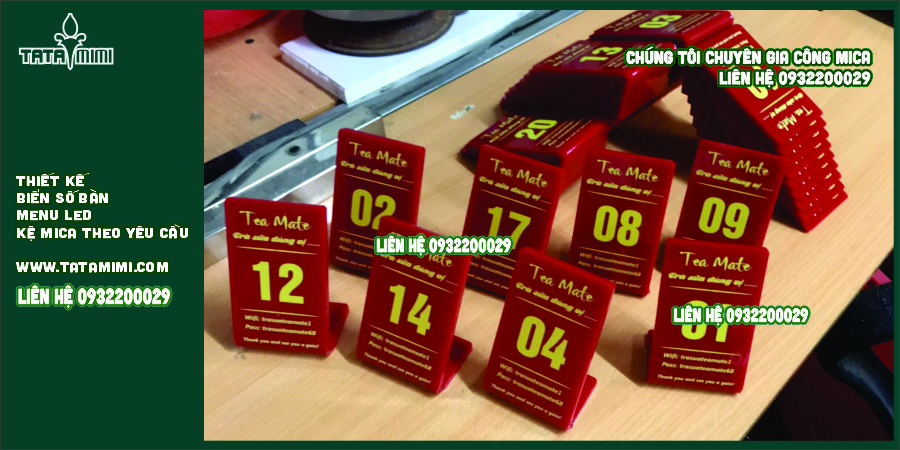 Kệ số mica ở quán cà phê trà sữa