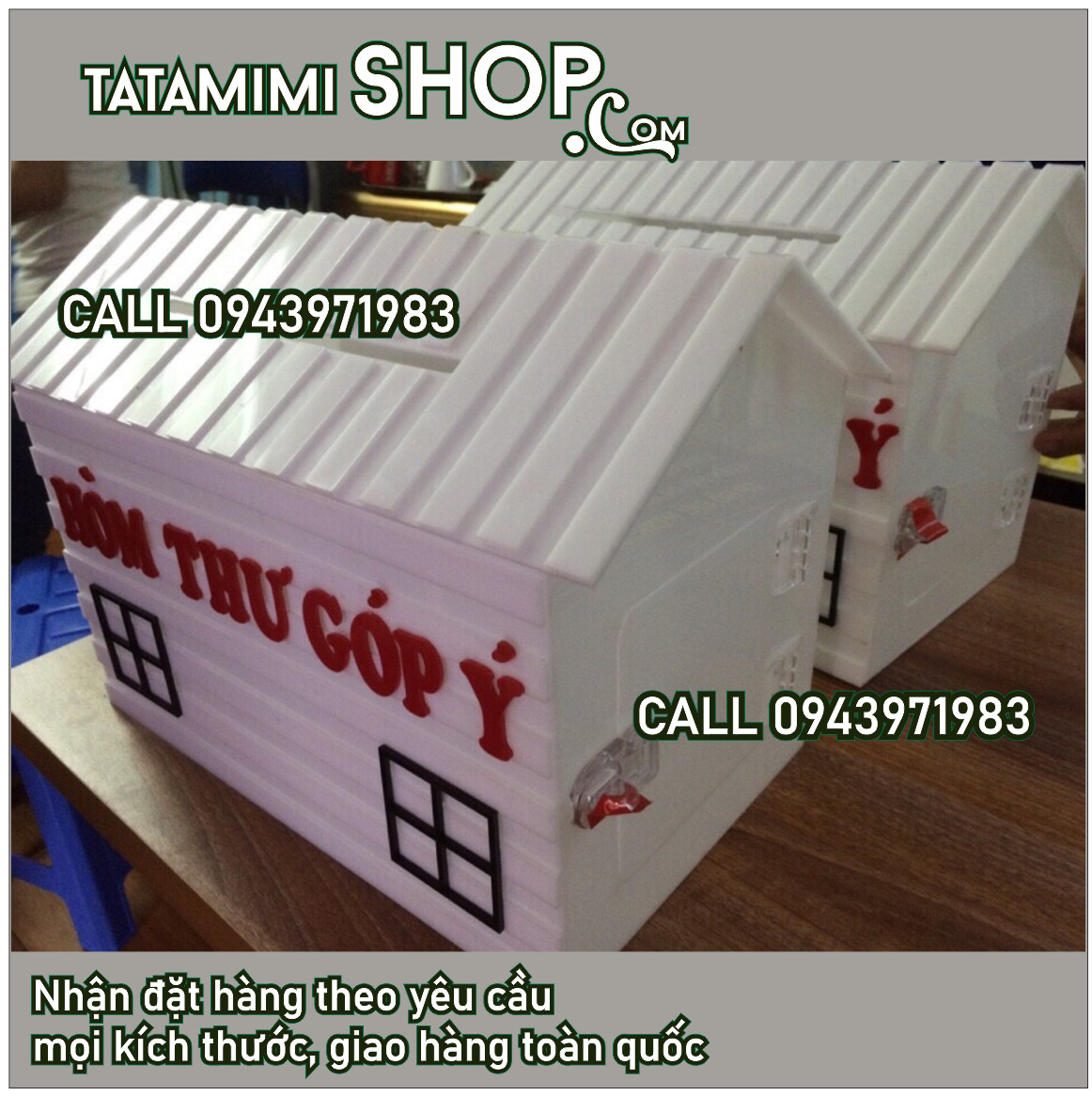 Thùng thư góp ý hình mái nhà hình chữ nhật hình vuông