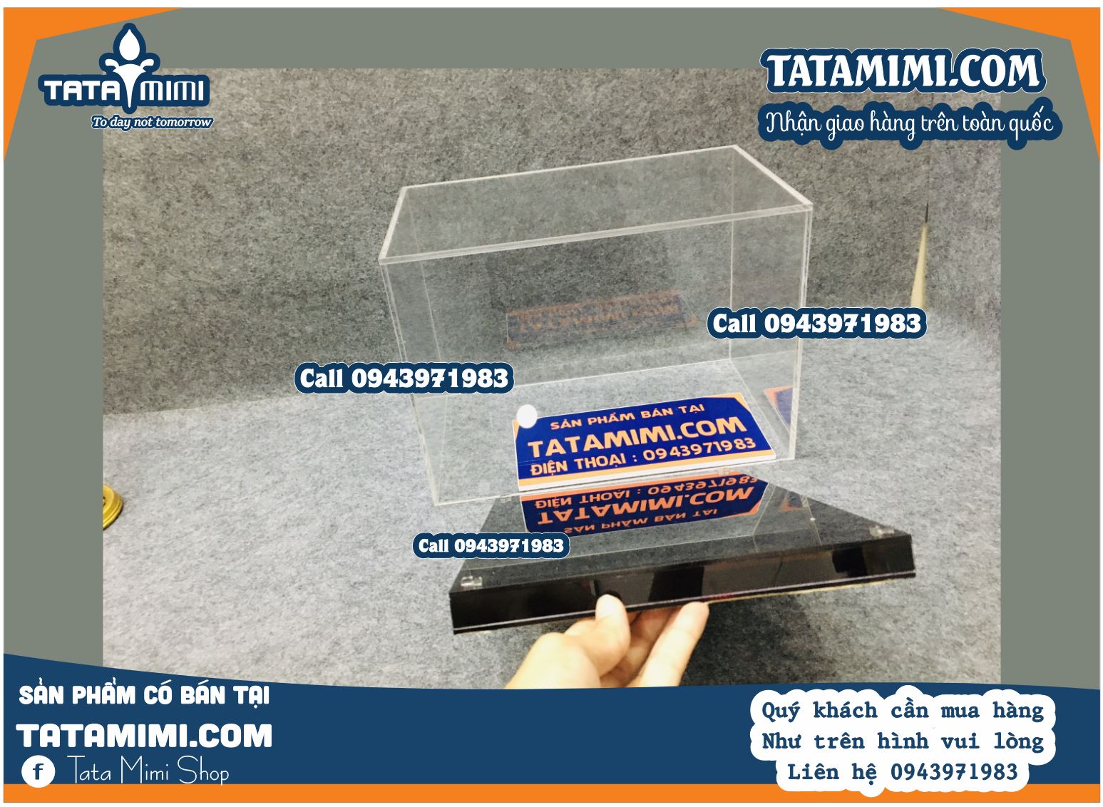 Hộp chụp sản phẩm mặt mica đế gỗ mấy mm