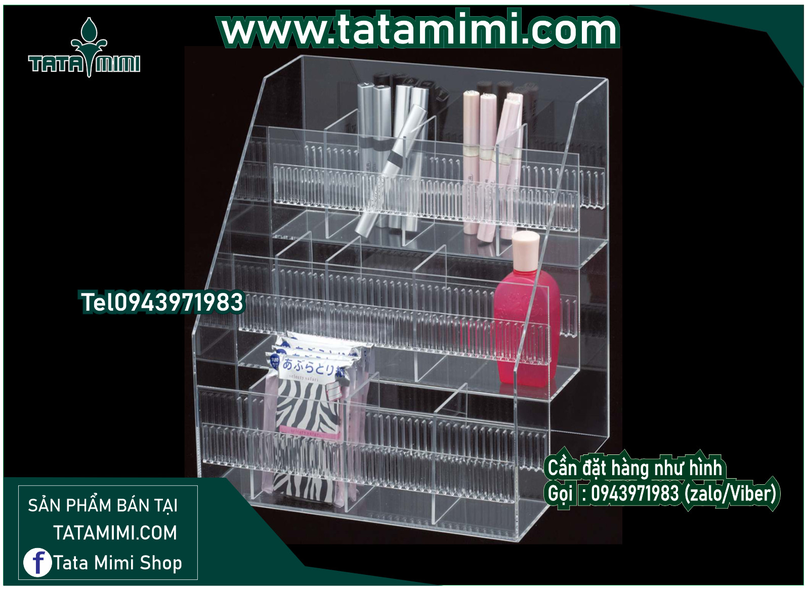 Kệ sản phẩm từ mica trên quầy