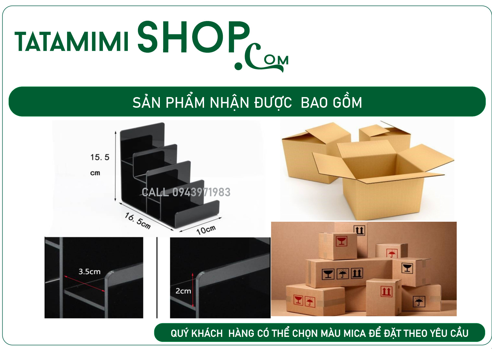 Kệ sản phẩm từ mica trên quầy