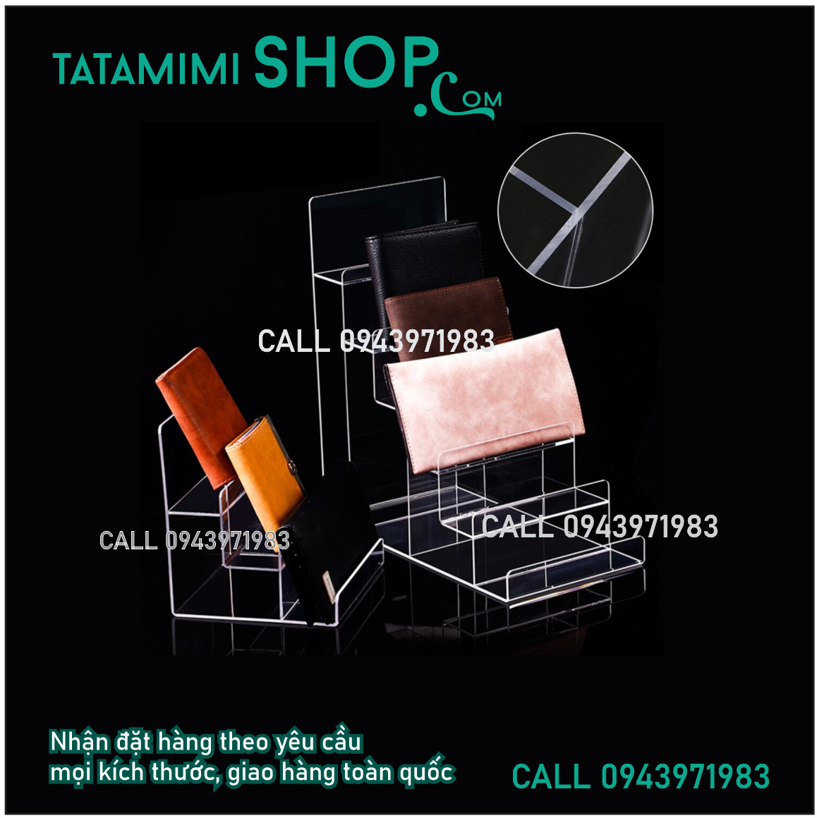 Kệ sản phẩm từ mica trên quầy
