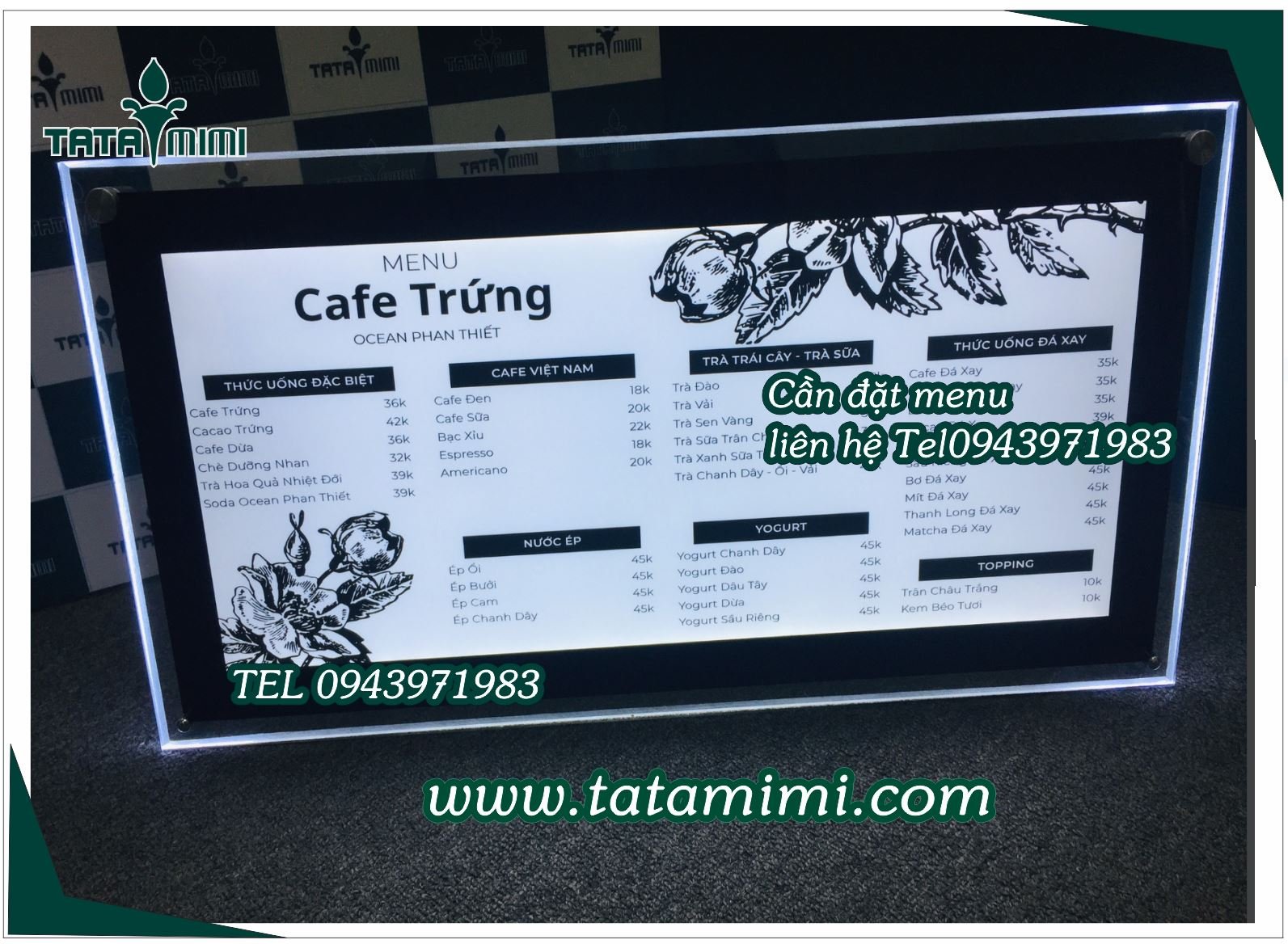 Bảng menu led chứa nội dung đồ ăn đồ uống