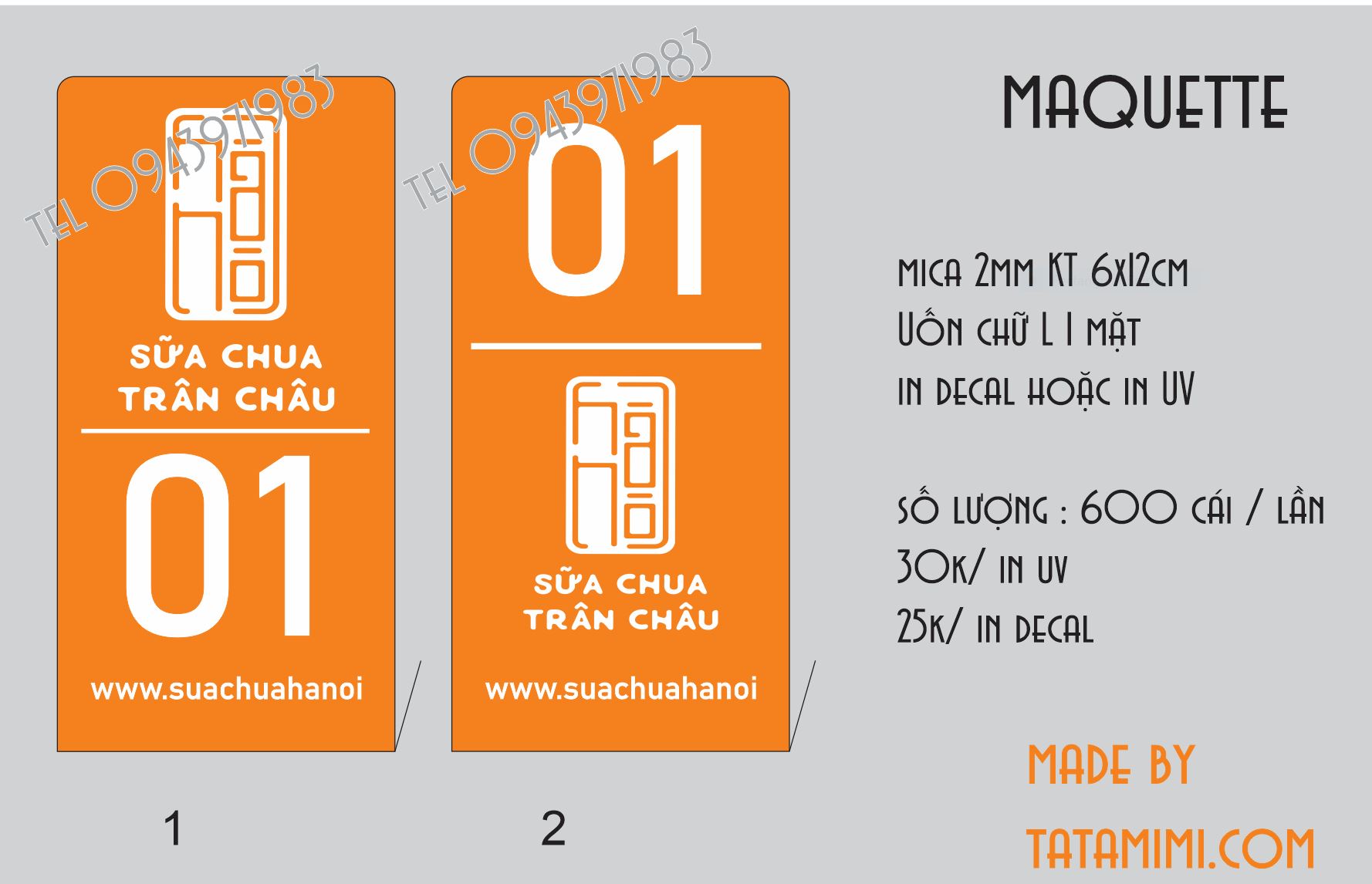 Thẻ để bàn từ mica nhiều màu in trực tiếp