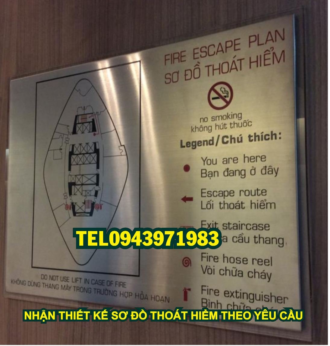 Sơ đồ thoát hiểm dán lên tường từ mica và inox
