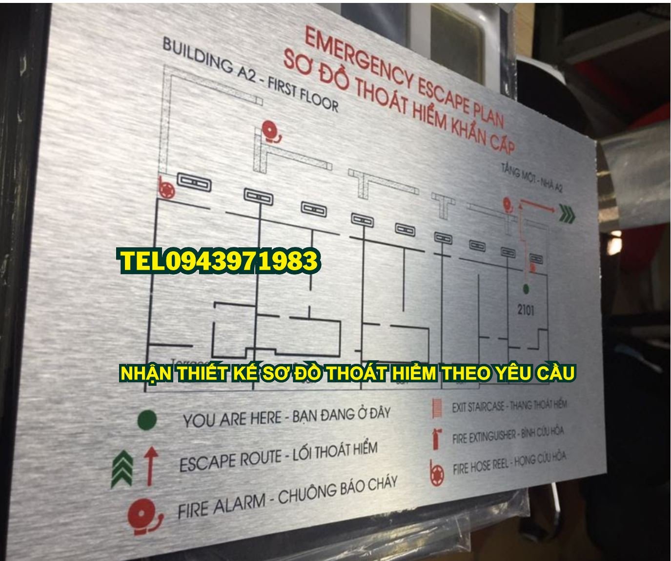 Sơ đồ thoát hiểm dán lên tường từ mica và inox