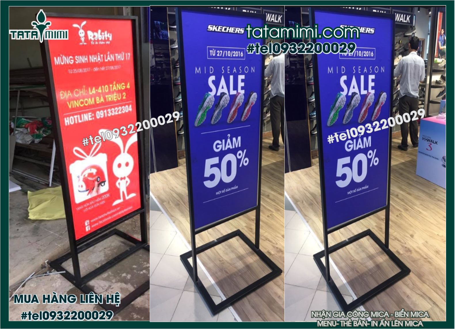 Standee gỗ có sẵn hàng – khung sắt đặt hàng