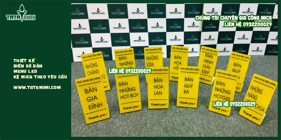 Bảng để bàn cho nhà hàng-khách sạn bằng mica