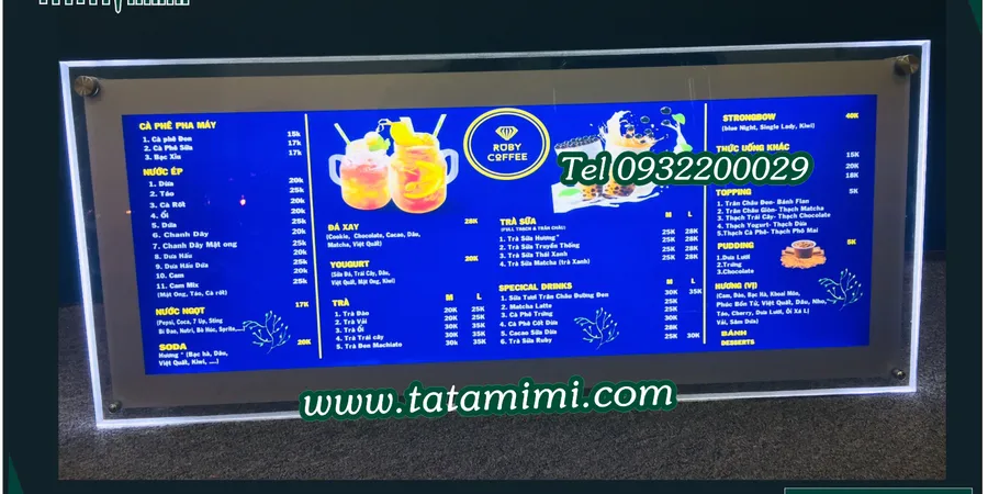 Mica có led tạo nên bảng hiệu trà sữa đẹp