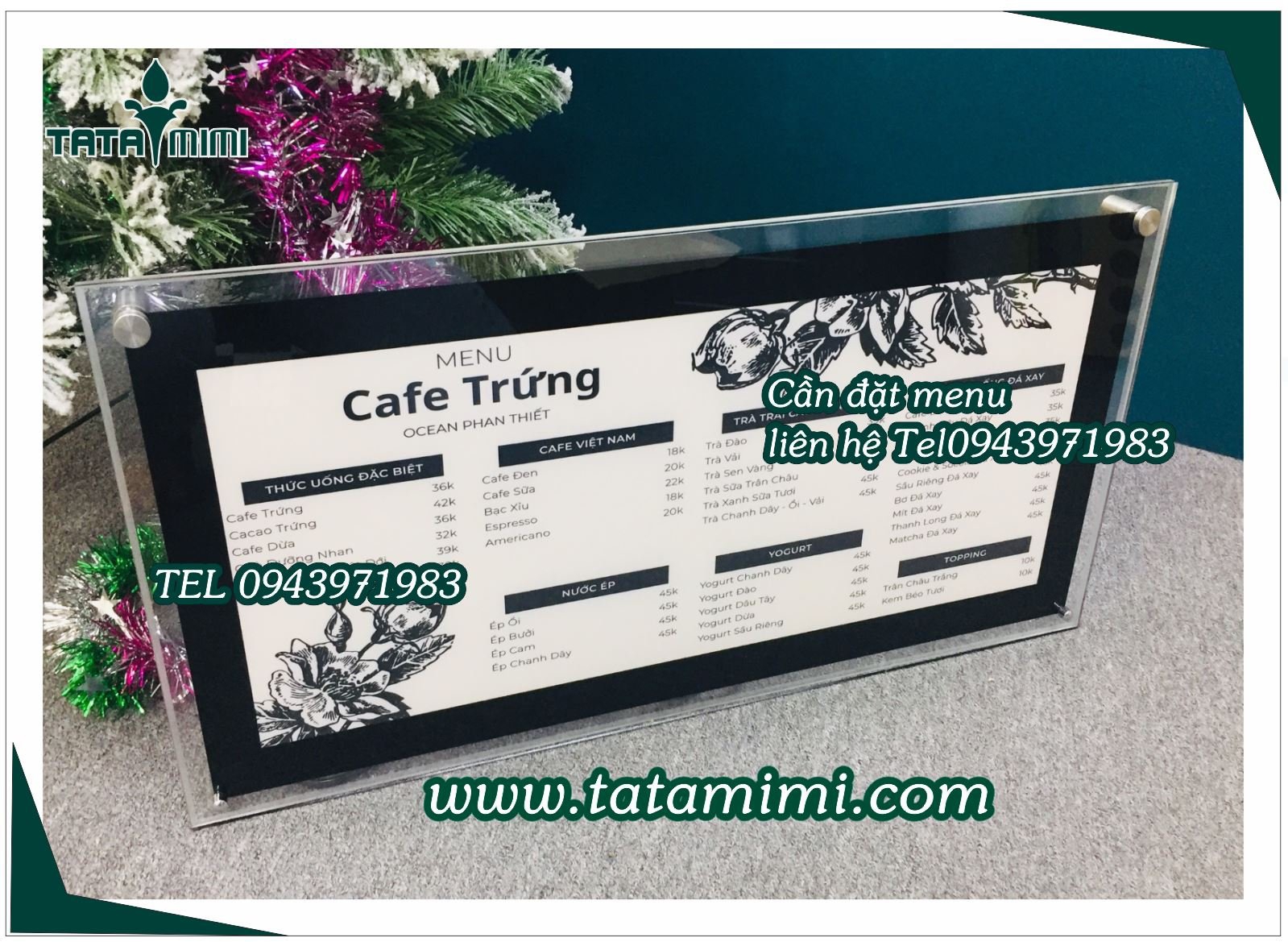 Bảng menu có đèn led được in theo nội dung tại Tatamimi.com