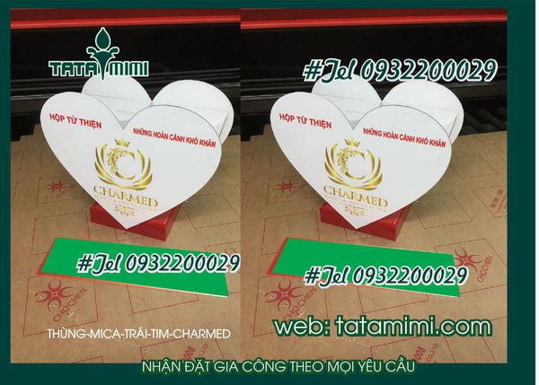 Thùng mica trái tim chứa tấm long nhân ái